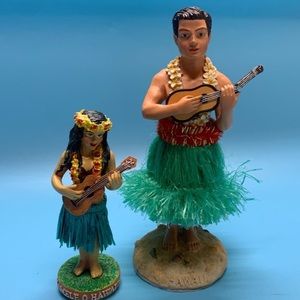 KC Collections Set/2 Hawaii hula car dash board bobble heads 6" man & woman 4"